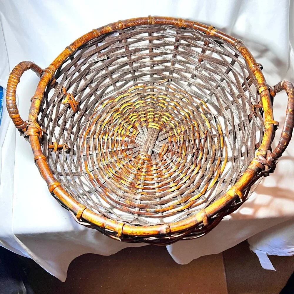Large Floor Wicker Basket With Handles-!8